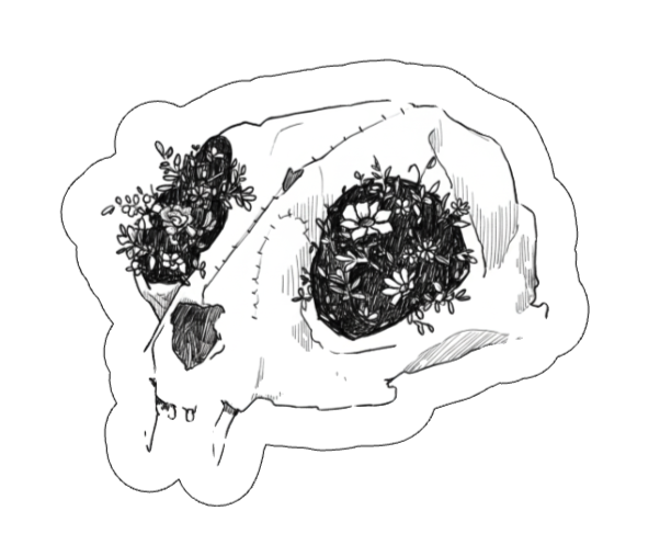 Cat's Skull with Flowers Vinyl Sticker