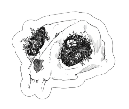 Cat's Skull with Flowers Vinyl Sticker
